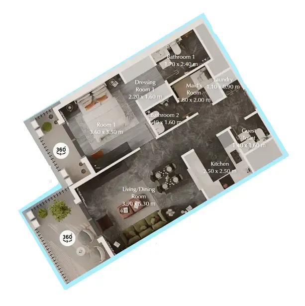 Bab Al Qasr Garden Residences 65 1 bed floor plan, 847 sqft