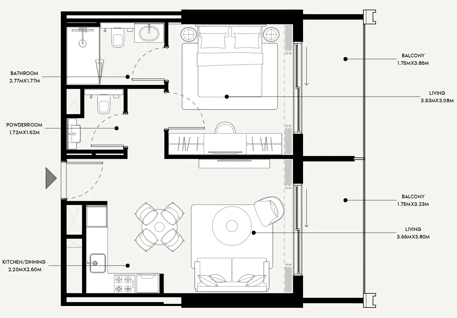 Azizi Venice 1 bed floor plan, 708 sqft