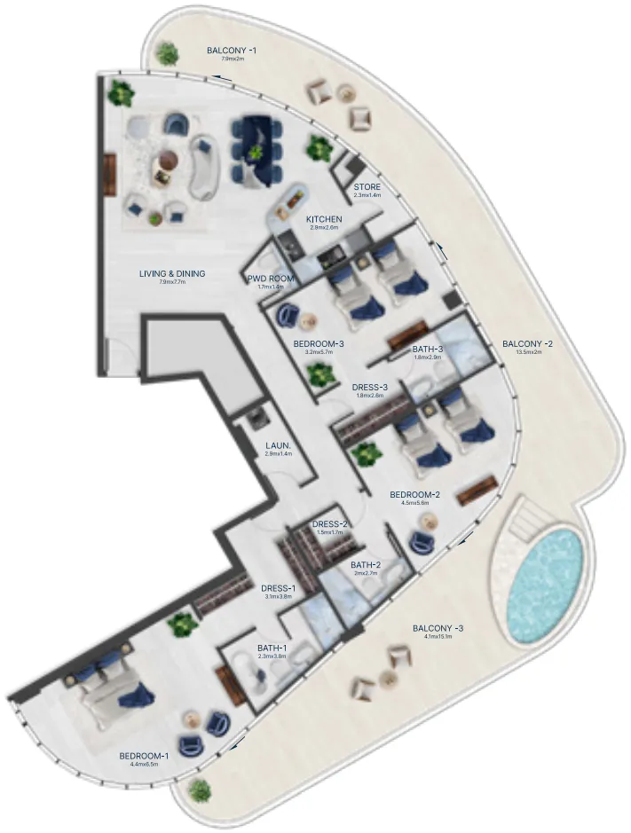 Acacia by BNW Developments 3 bed floor plan, 3,446 sqft