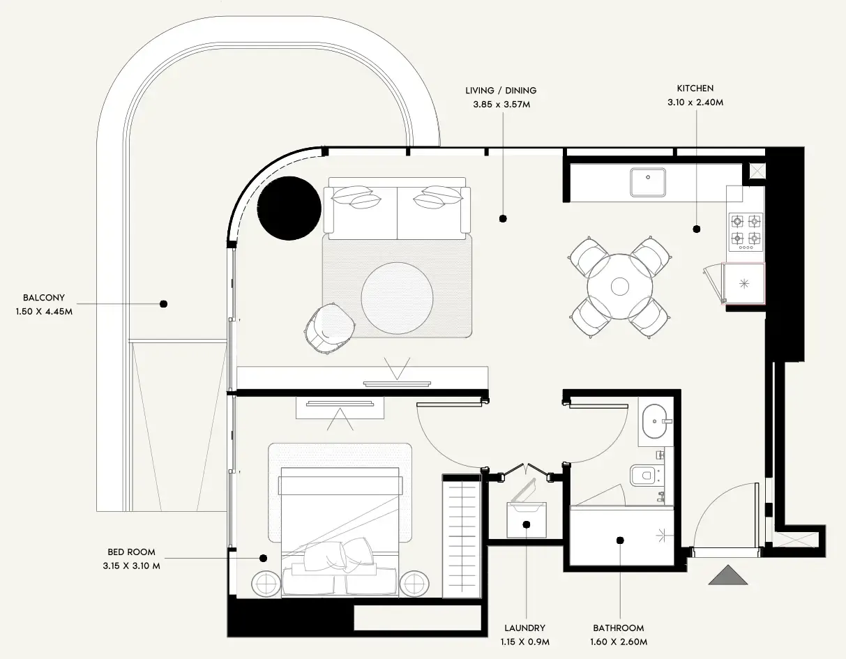 Azizi Milan 1 bed floor plan, 718 sqft