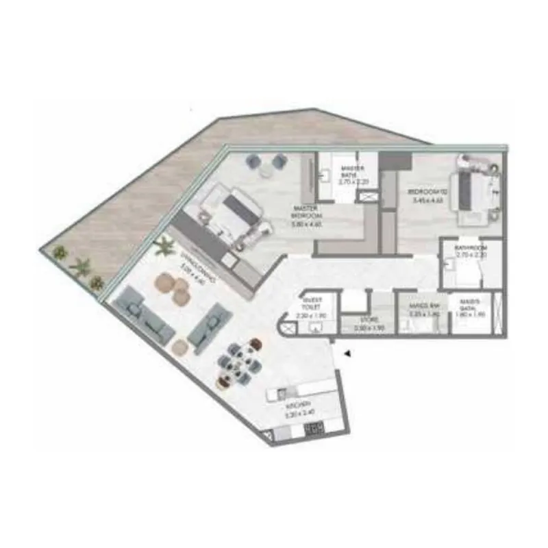 Habtoor Grand Residences 2 bed floor plan, 2,101 sqft