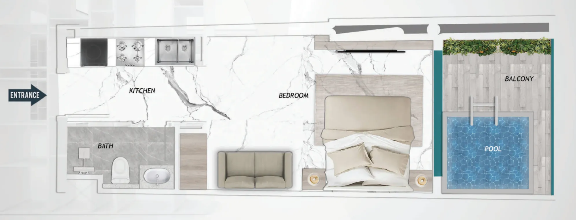 Samana Barari Heights Studio floor plan, 422 sqft