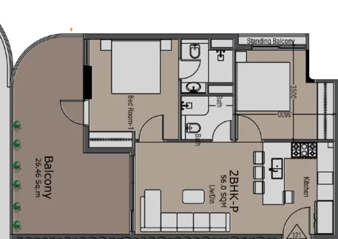 Golden Woods Albab Views 2 bed floor plan, 920 sqft