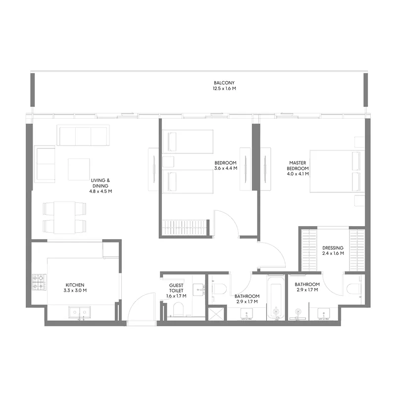 The Gate 5 2 bed floor plan, 1,143 sqft