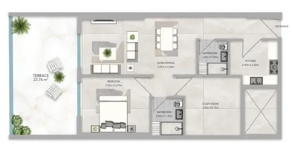 Azha Views Residences 1 bed floor plan, 1,298 sqft
