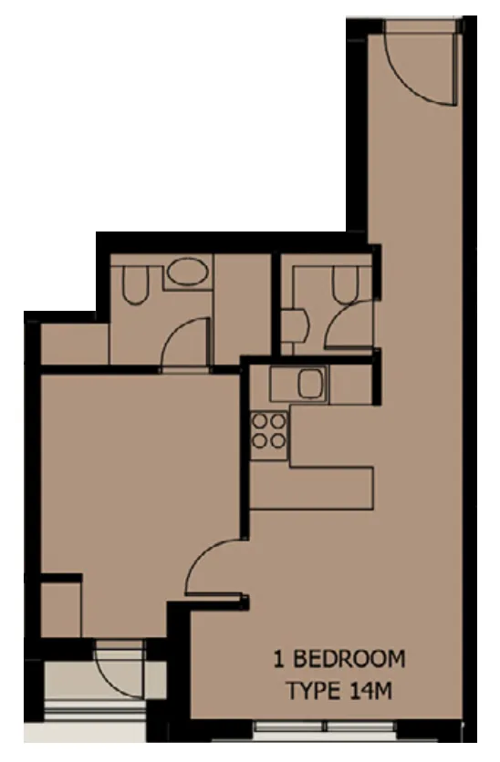 Al Mamsha Sharjah 1 bed floor plan, 628 sqft