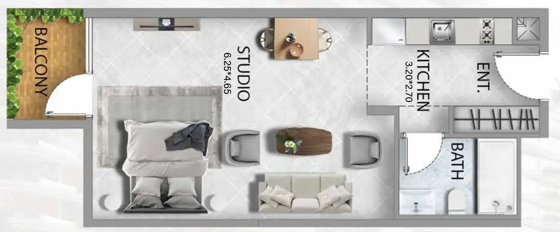 311 Boulevard Studio floor plan, 538 sqft