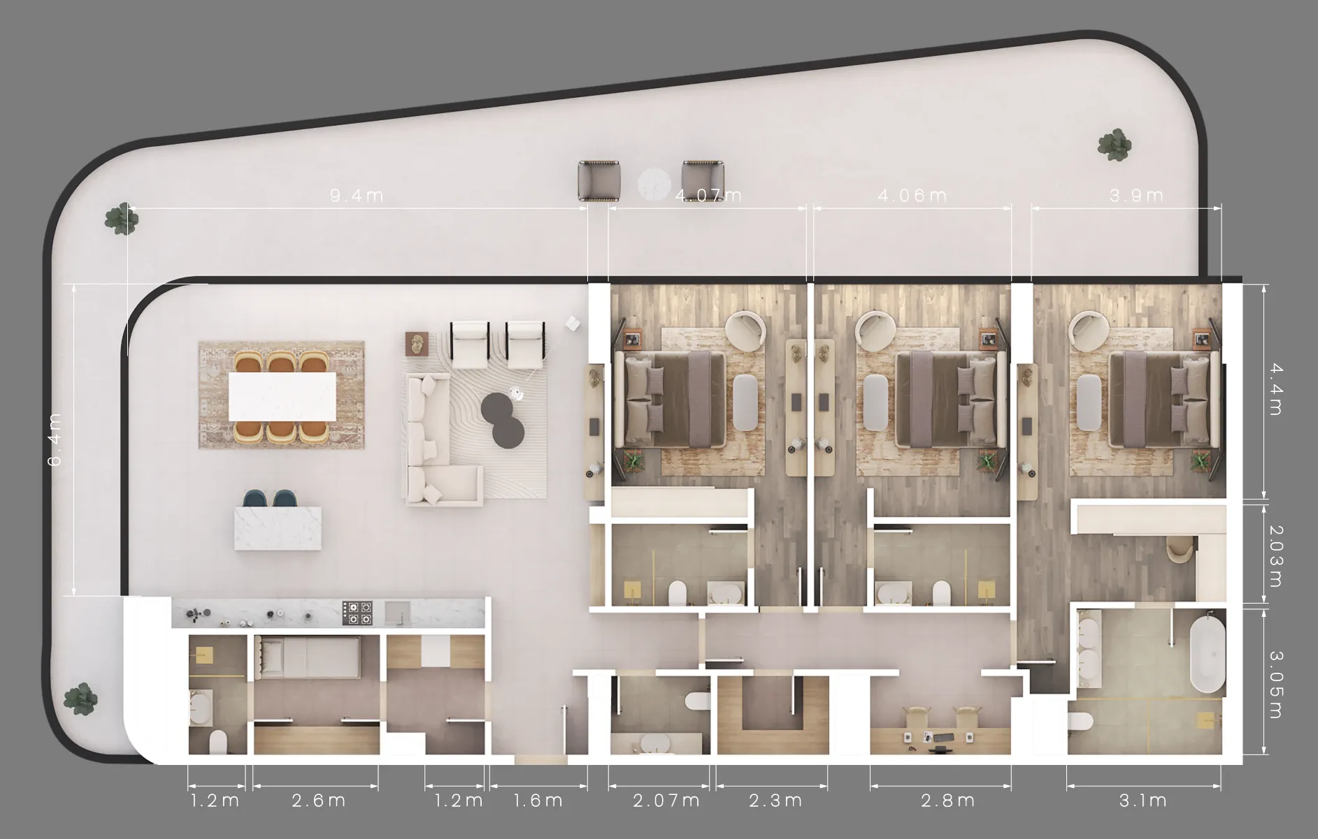 Mamsha Gardens 3 bed floor plan, 3,516 sqft