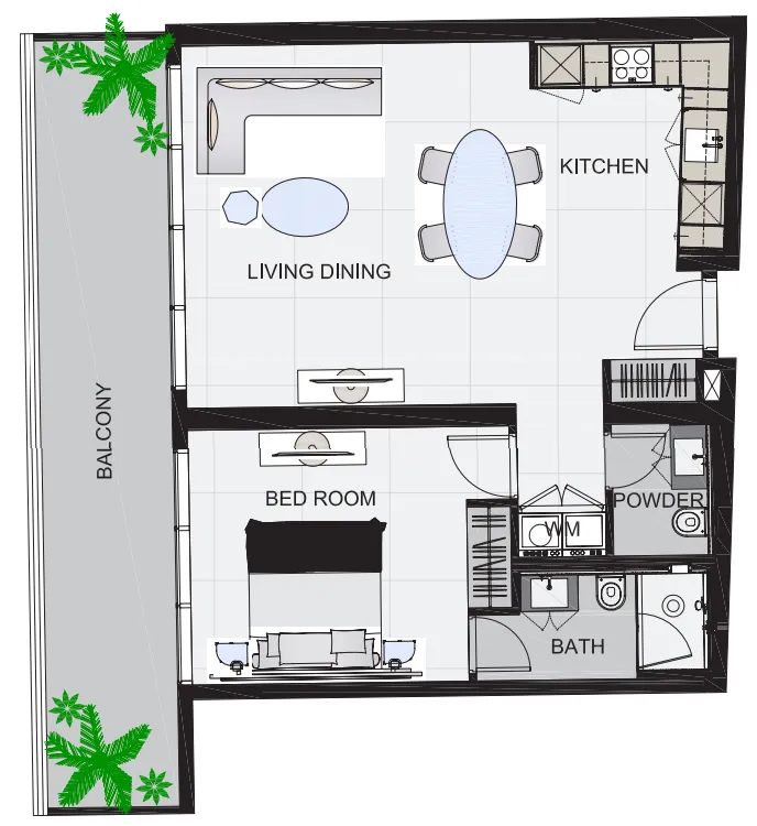 The Community Sports Arena 1 bed floor plan, 958 sqft