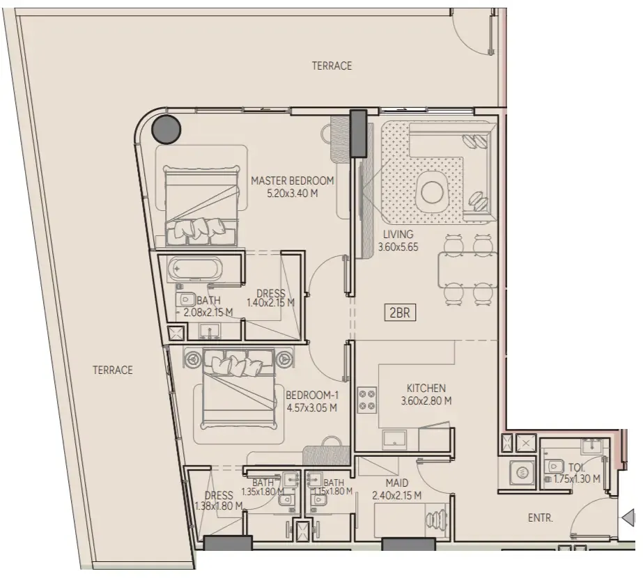 Weston by Wadan Phase 1 & 2 2 bed floor plan, 1,707 sqft