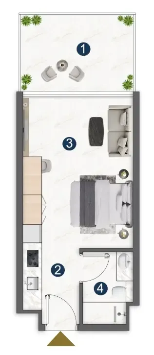 Voxa Pantheon Studio floor plan, 397 sqft
