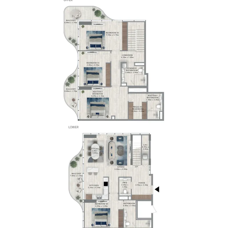 Royal Yacht Club Residence 4 bed floor plan, 2,631 sqft