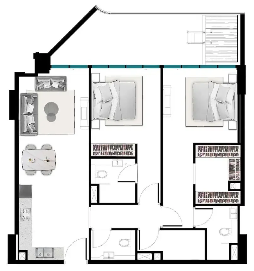 Samana Ibiza 2 bed floor plan, 1,273 sqft