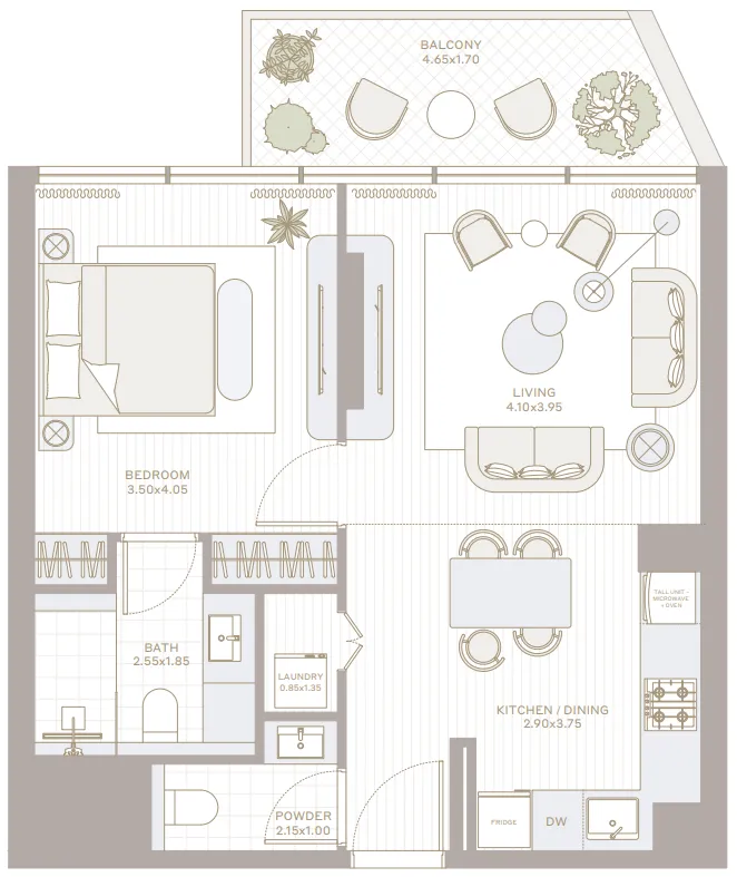 Park Five 1 bed floor plan, 758 sqft
