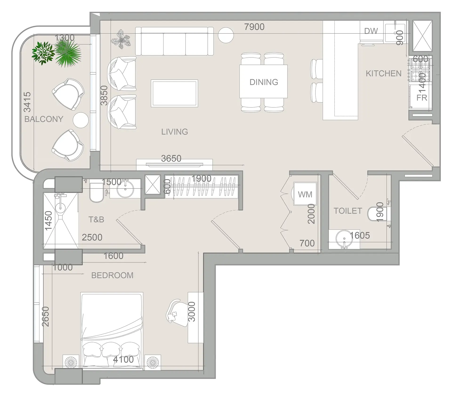 S1LV1ANA Park 1 bed floor plan, 791 sqft