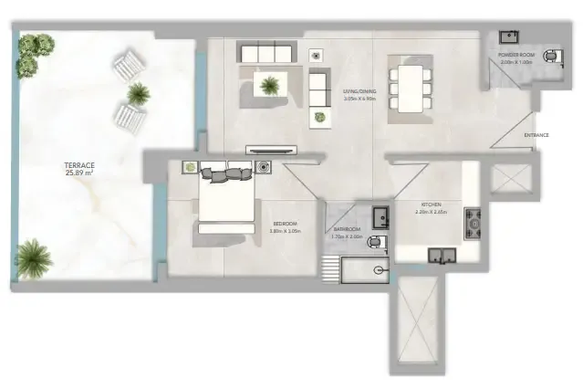 Azha Views Residences 1 bed floor plan, 1,182 sqft