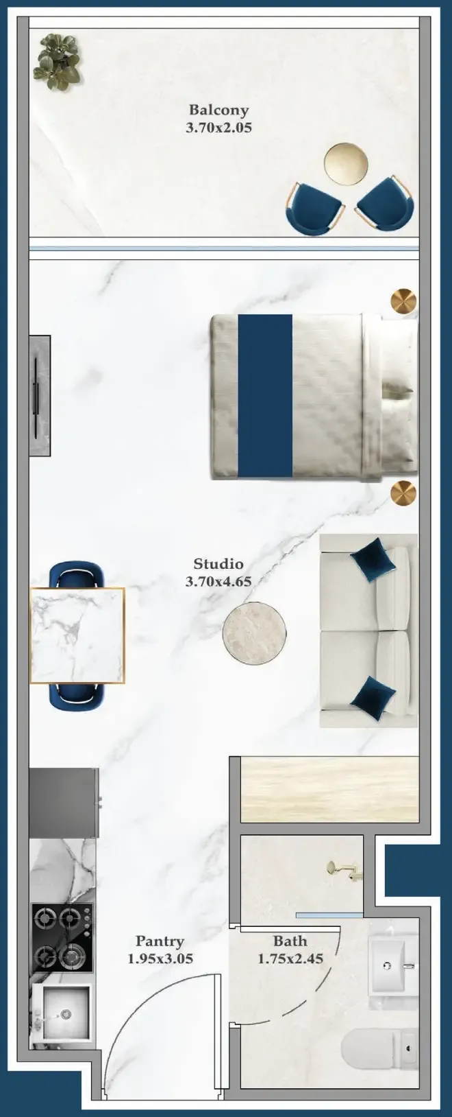 Serenz Studio floor plan, 381 sqft