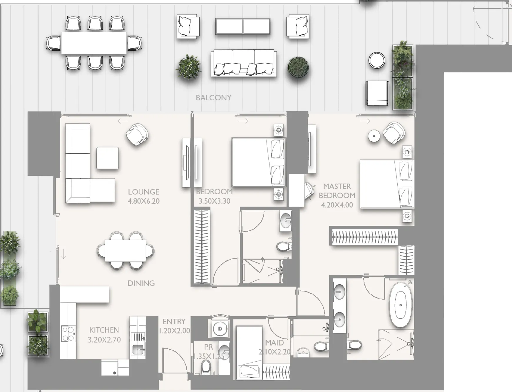 Fairmont Residences Solara Tower 2 bed floor plan, 1,700 – 2,288 sqft