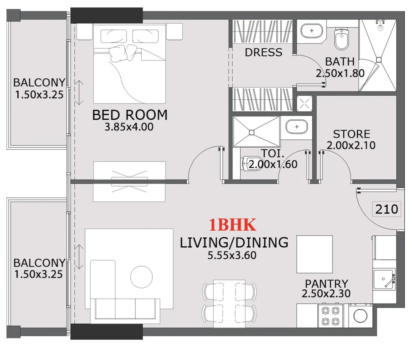 Provenza Residences 1 bed floor plan, 803 sqft