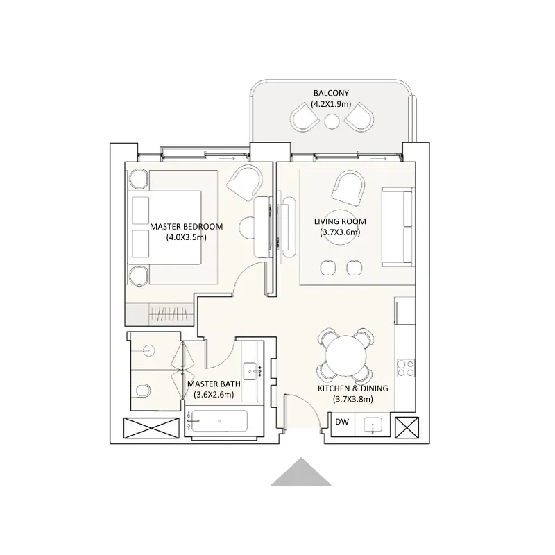 Bristol Hotel & Residences at Ramhan Island 1 bed floor plan, 738 sqft