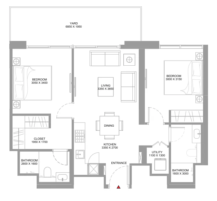 Coastline Beach Residences 2 bed floor plan, 906 sqft