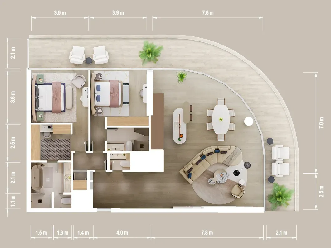 Mandarin Oriental Residences 2 bed floor plan, 2,135 sqft