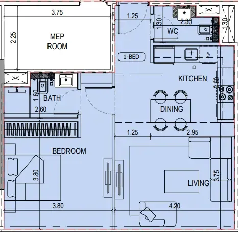 Binghatti Sky Terraces 1 bed floor plan, 612 sqft