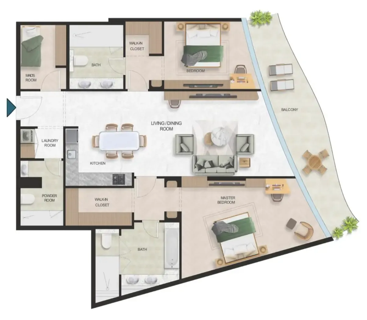 Oystra 2 bed floor plan, 1,682 sqft