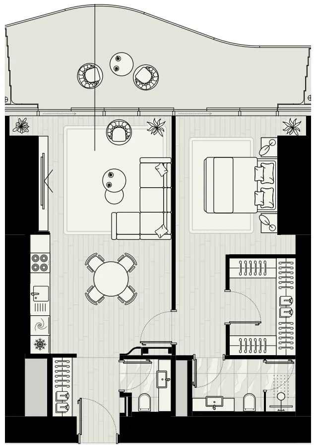 Iconic Tower 1 bed floor plan, 1,171 sqft