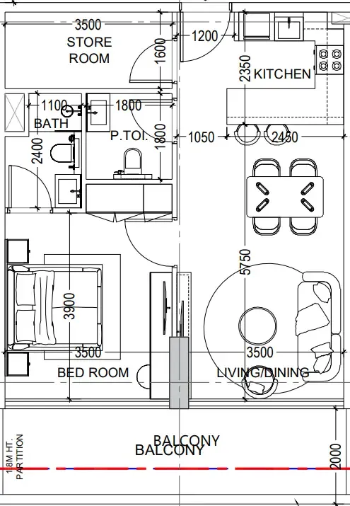 Al Haseen Residences 6 1 bed floor plan, 792 sqft