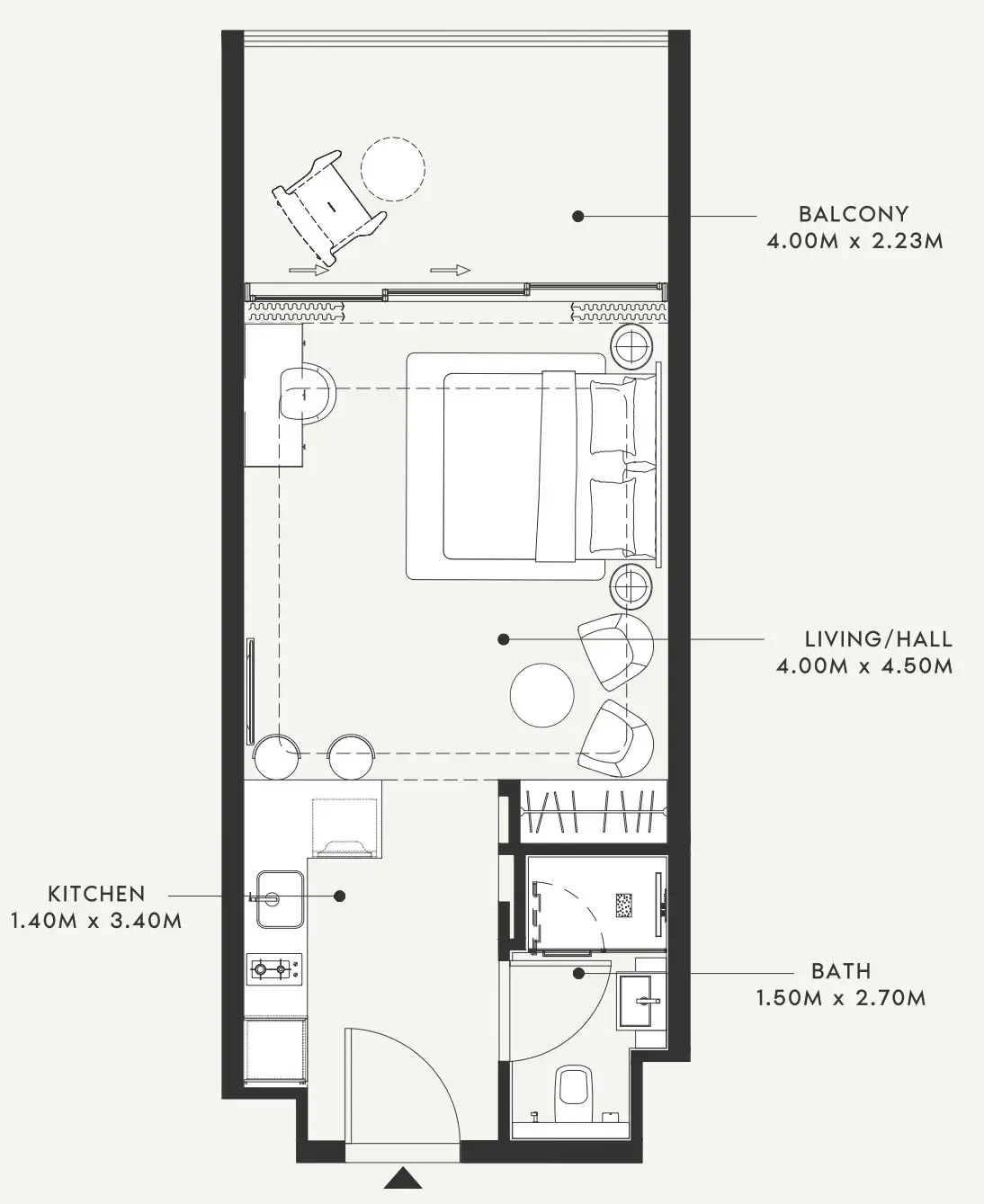 Riviera 55 Studio floor plan, 517 sqft