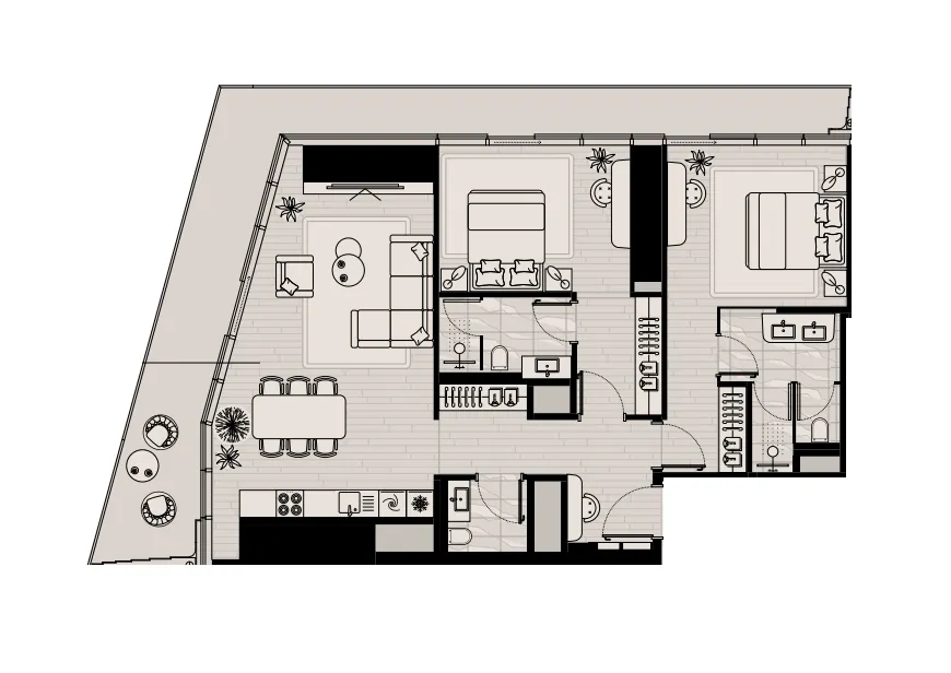 Iconic Tower 2 bed floor plan, 1,607 sqft