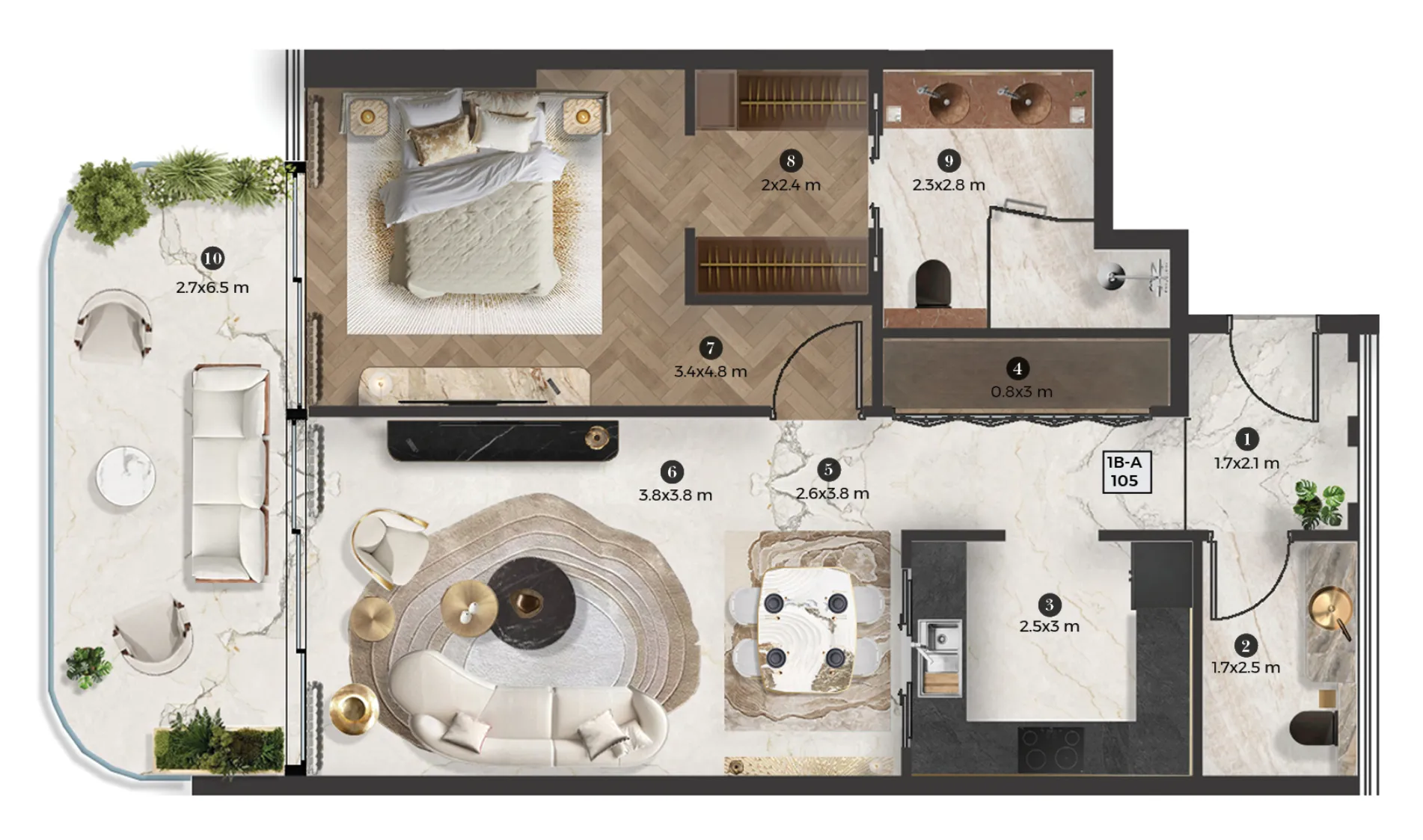 Stellar by Elie Saab 1 bed floor plan, 976 sqft