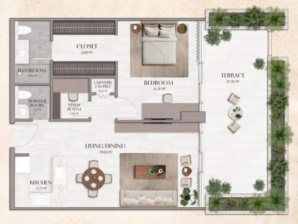 Urban Horizon 1 bed floor plan, 905 sqft