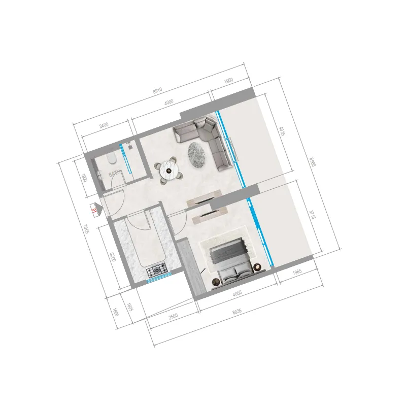 Orchid Towers Phase 1 1 bed floor plan, 795 sqft