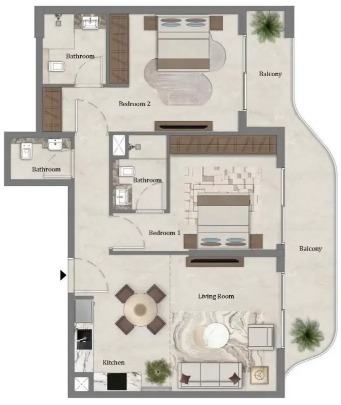 Mirari Lagoon by Zoya 2 bed floor plan, 1,081 sqft