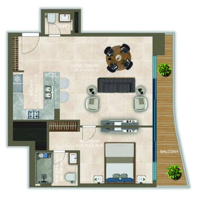 Nova Tower 1 bed floor plan, 879 sqft