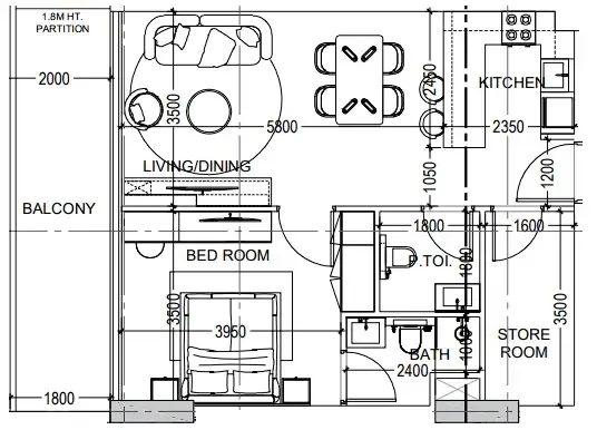 Al Haseen Residences 6 1 bed floor plan, 791 sqft