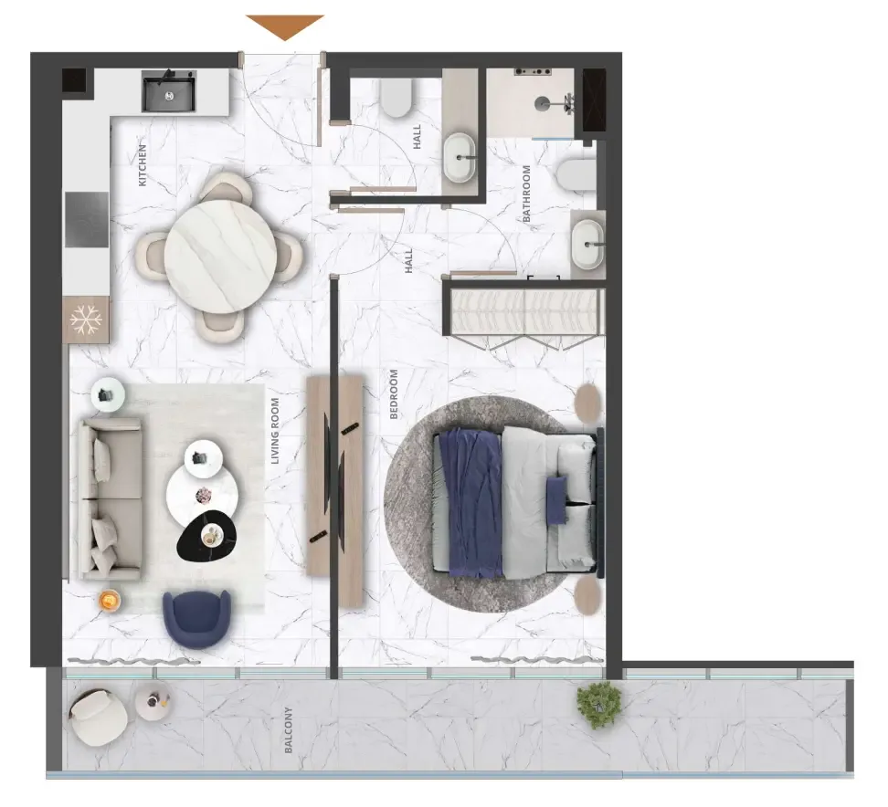 Wadi Hills 1 bed floor plan, 722 sqft