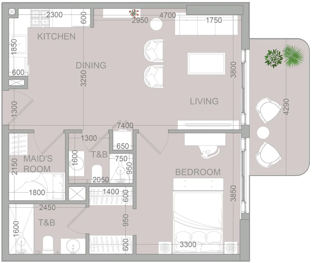 TETR1S Tower 1 bed floor plan, 749 – 780 sqft
