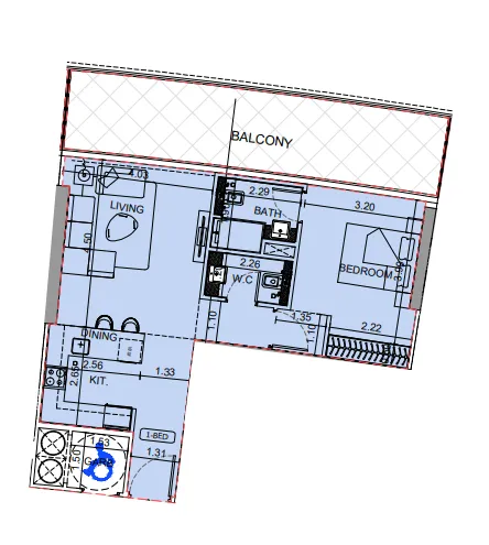 Binghatti Aquarise 1 bed floor plan, 908 sqft