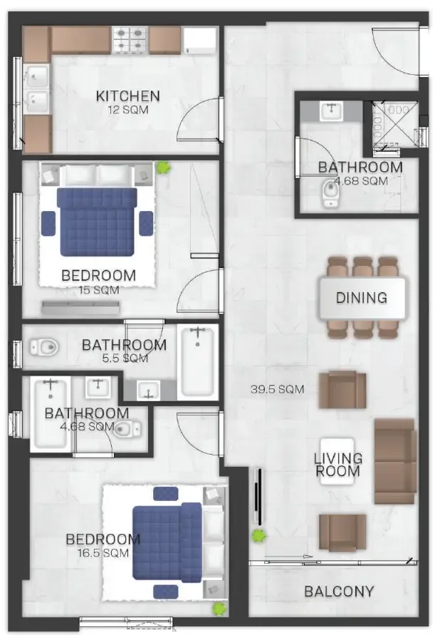 Bluebell Residence 2 bed floor plan, 1,774 sqft