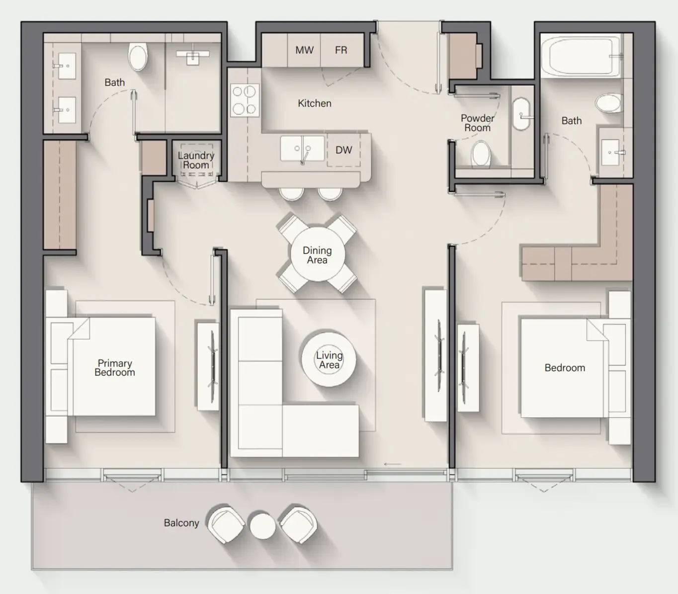Costa Mare 2 bed floor plan, 1,098 sqft