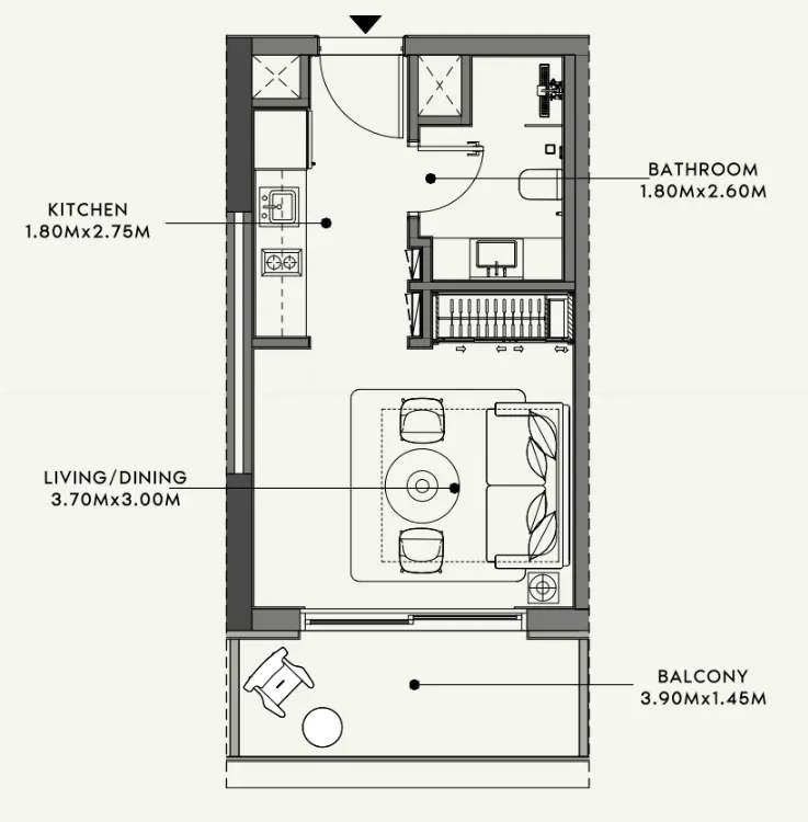 Azizi Venice Studio floor plan, 340 sqft