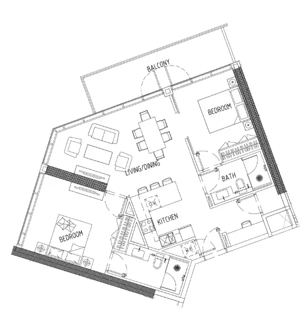 Damac District 2 bed floor plan, 1,034 sqft