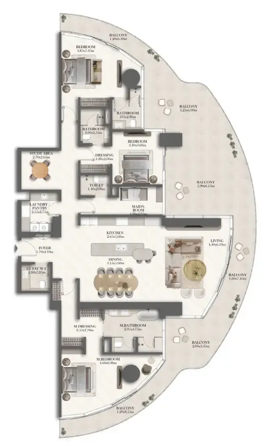 Jumeirah Residences at Al Maryah Island 3 bed floor plan, 3,646 sqft