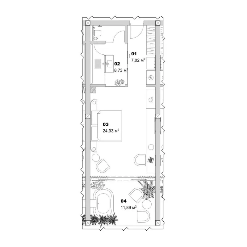 Salt Virgin Beach 1 bed floor plan, 565 sqft