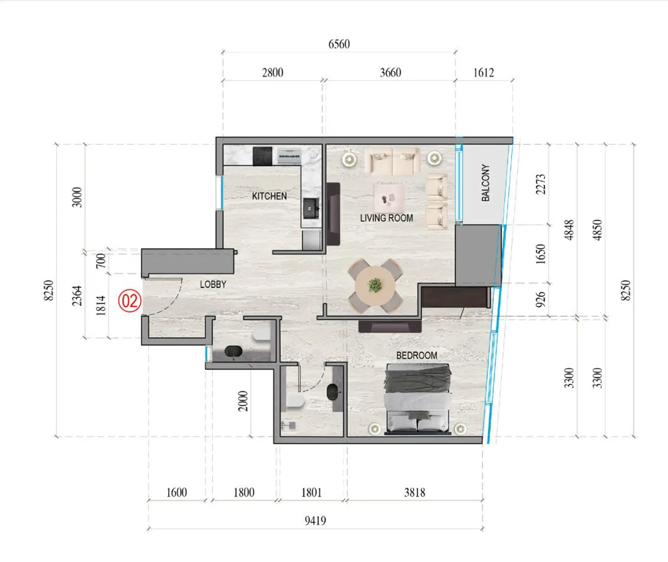 Al Ghaf Tower 1 bed floor plan, 756 sqft