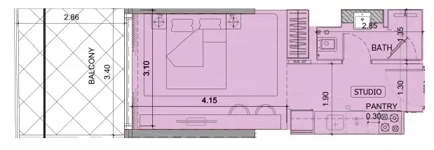Project Maybach Studio floor plan, 408 sqft