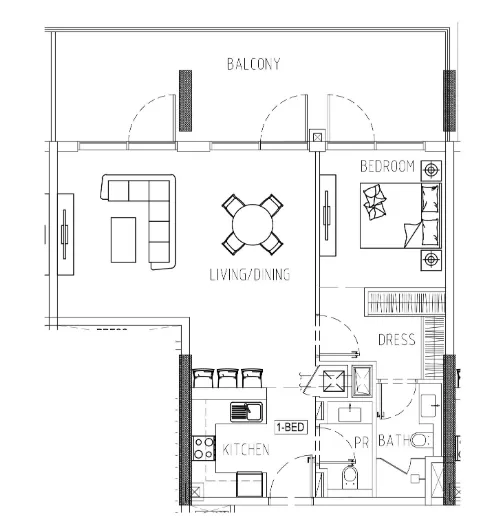 Damac Riverside Views 1 bed floor plan, 1,047 sqft